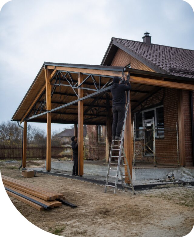 Пристройка навеса к дому и участку в Кольчугине под ключ